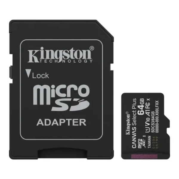 Kingston Canvas Select Plus 64GB UHS-I microSDXC Memory Card With SD Adapter